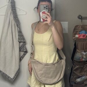 July Everyday Crescent Crossbody Bag Sand Beige Canvas Sling Bag
